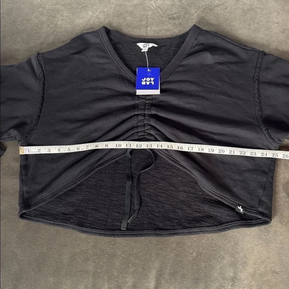 Women’s Joy Lab Black Cinch Front V-Neck Long Sleeve Casual Sweater Size L NWT